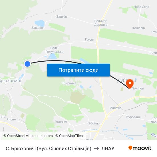 С. Брюховичі (Вул. Січових Стрільців) to ЛНАУ map