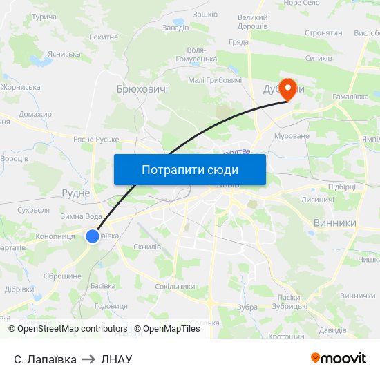 С. Лапаївка to ЛНАУ map