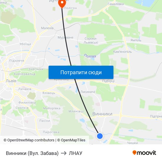 Винники (Вул. Забава) to ЛНАУ map