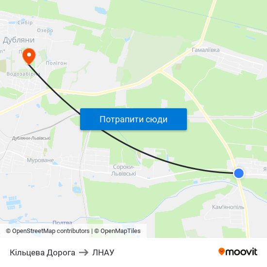 Кільцева Дорога to ЛНАУ map