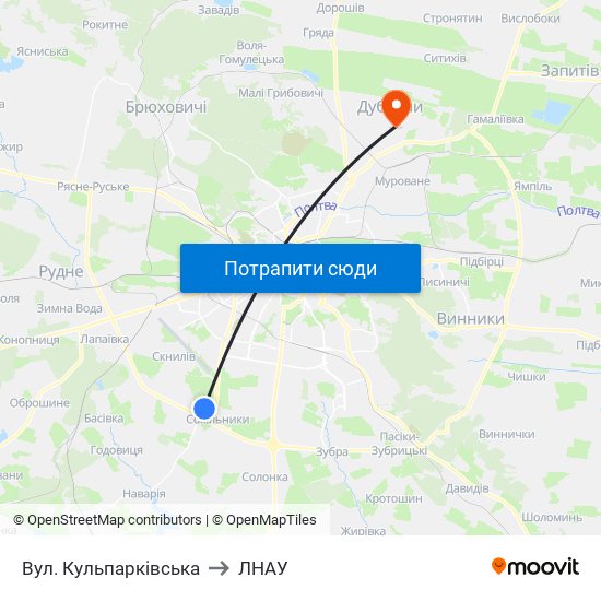 Вул. Кульпарківська to ЛНАУ map