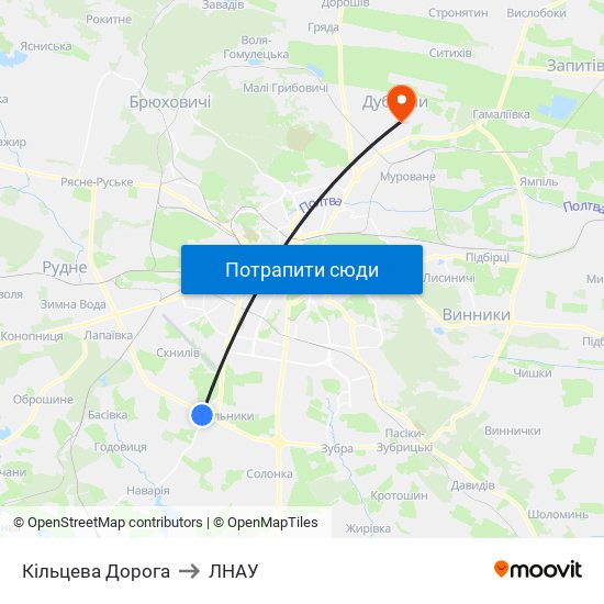 Кільцева Дорога to ЛНАУ map