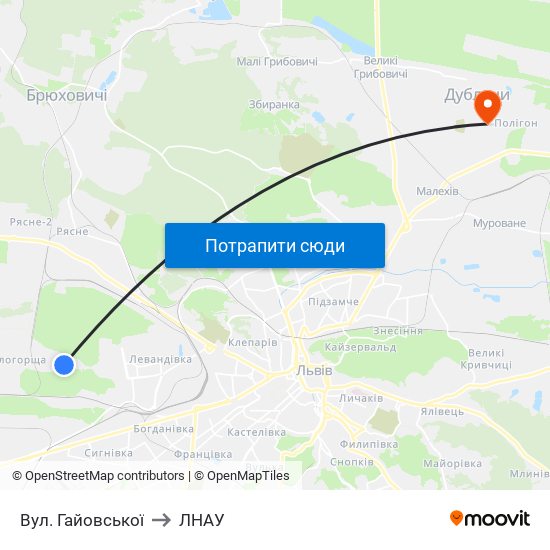 Вул. Гайовської to ЛНАУ map