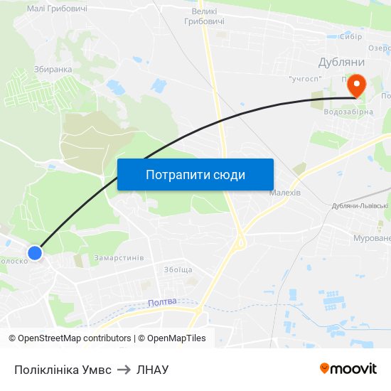 Поліклініка Умвс to ЛНАУ map