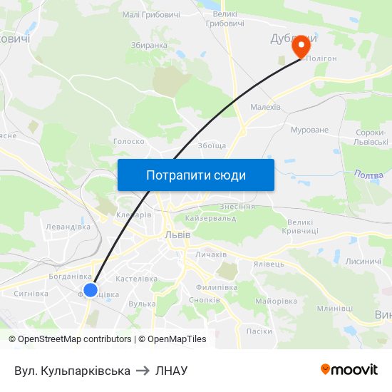 Вул. Кульпарківська to ЛНАУ map