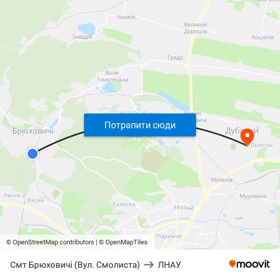 Смт Брюховичі (Вул. Смолиста) to ЛНАУ map