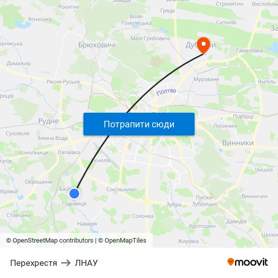 Перехрестя to ЛНАУ map