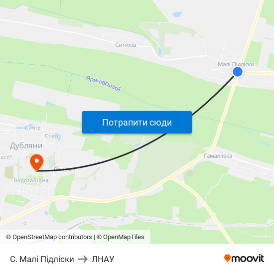 С. Малі Підліски to ЛНАУ map