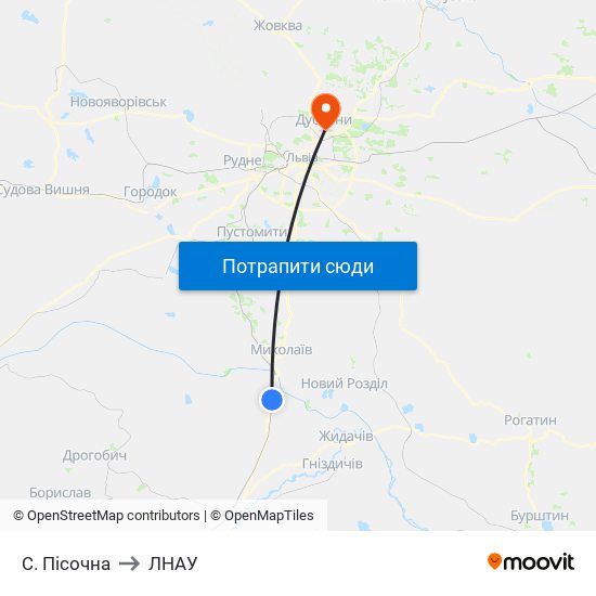 С. Пісочна to ЛНАУ map