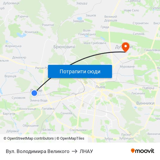 Вул. Володимира Великого to ЛНАУ map