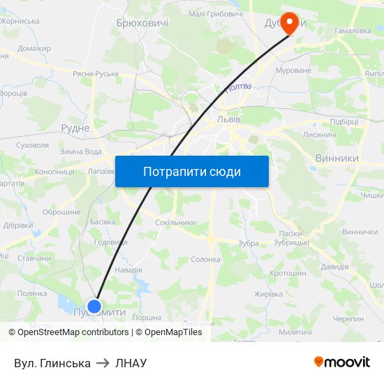 Вул. Глинська to ЛНАУ map