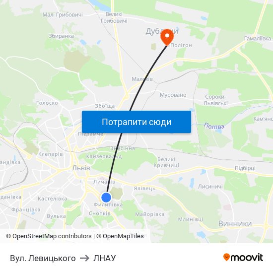 Вул. Левицького to ЛНАУ map