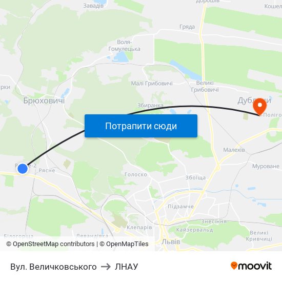 Вул. Величковського to ЛНАУ map