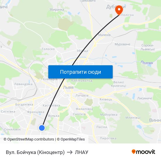 Вул. Бойчука (Кіноцентр) to ЛНАУ map