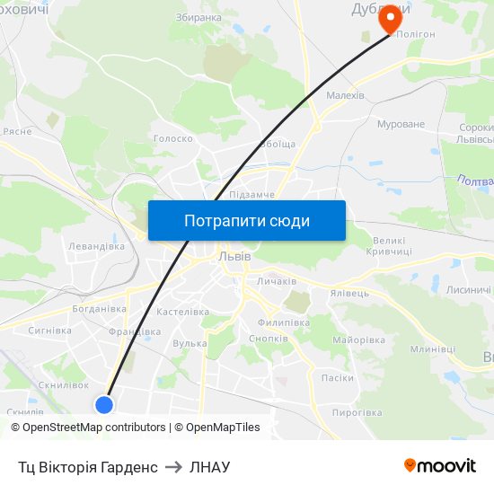 Тц Вікторія Гарденс to ЛНАУ map