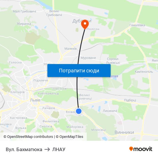 Вул. Бахматюка to ЛНАУ map