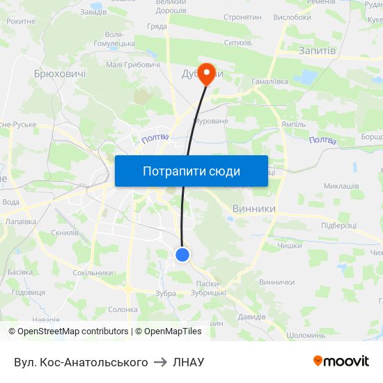 Вул. Кос-Анатольського to ЛНАУ map