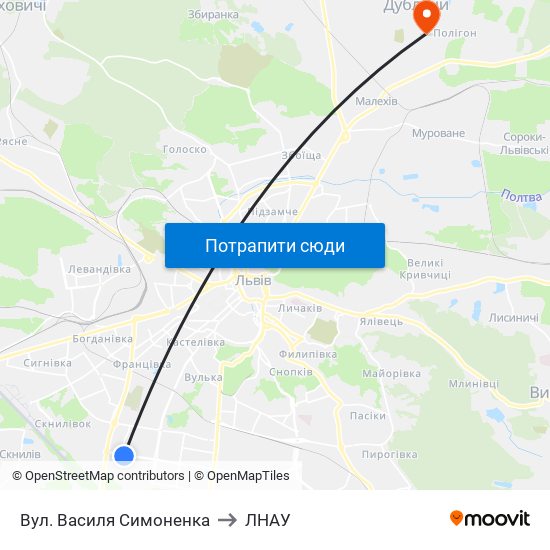 Вул. Василя Симоненка to ЛНАУ map