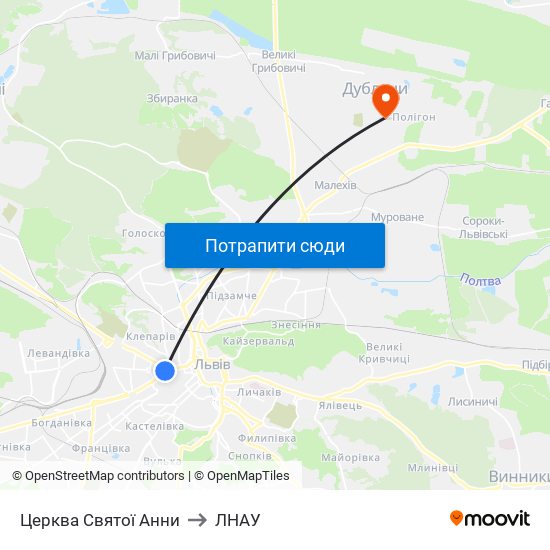 Церква Святої Анни to ЛНАУ map