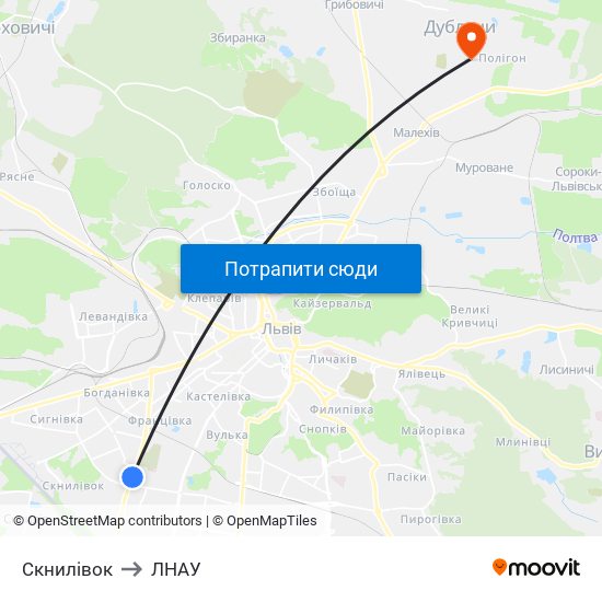 Скнилівок to ЛНАУ map