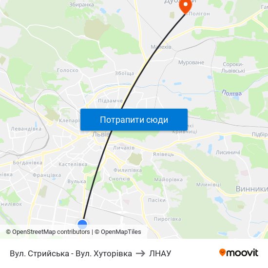 Вул. Стрийська - Вул. Хуторівка to ЛНАУ map