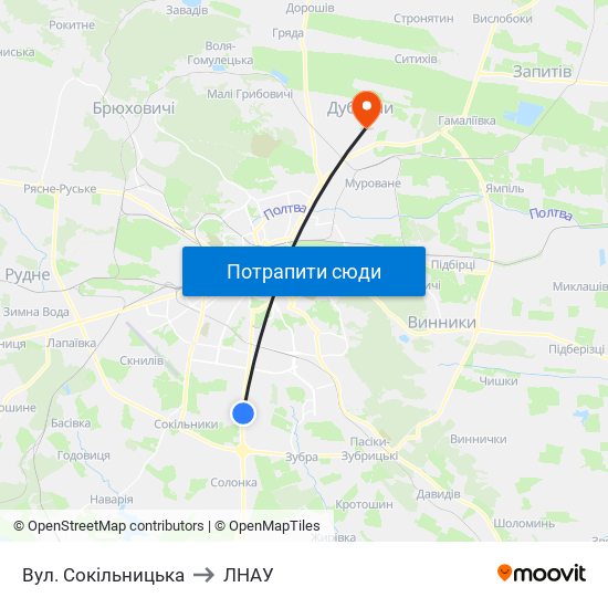 Вул. Сокільницька to ЛНАУ map