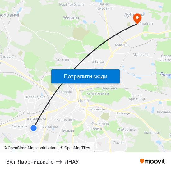 Вул. Яворницького to ЛНАУ map