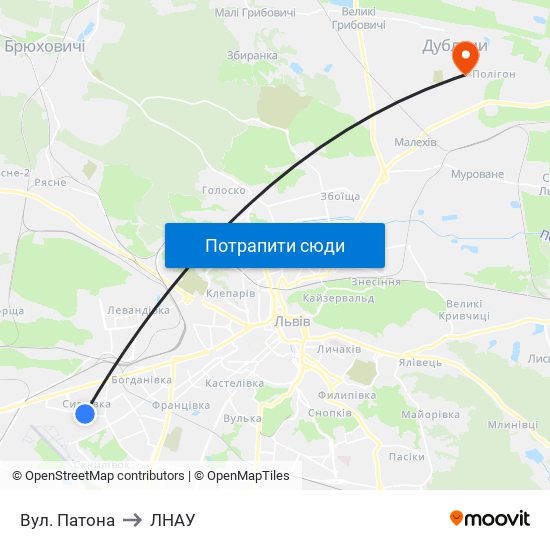 Вул. Патона to ЛНАУ map