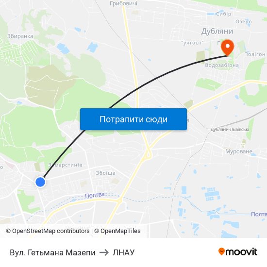 Вул. Гетьмана Мазепи to ЛНАУ map