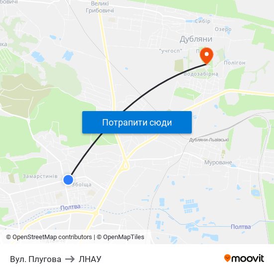 Вул. Плугова to ЛНАУ map