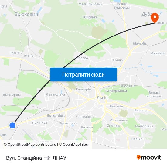 Вул. Станційна to ЛНАУ map
