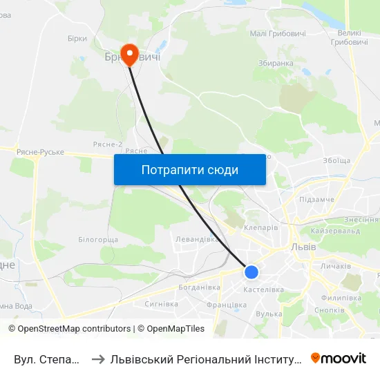 Вул. Степана Бандери to Львівський Регіональний Інститут Державного Управління map