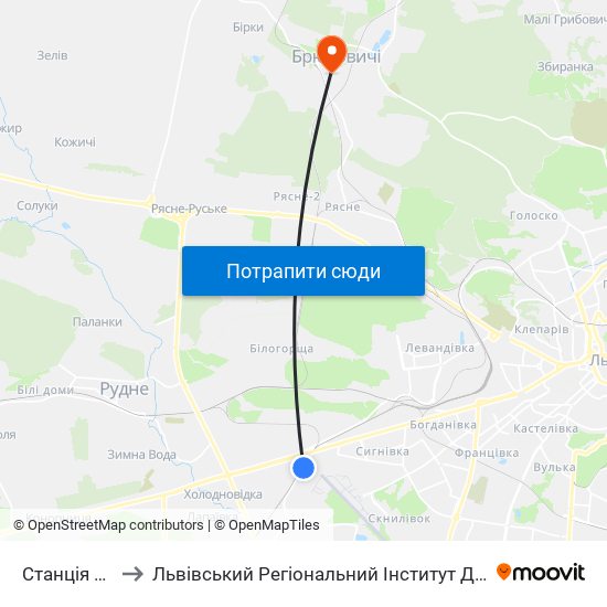 Станція Скнилів to Львівський Регіональний Інститут Державного Управління map