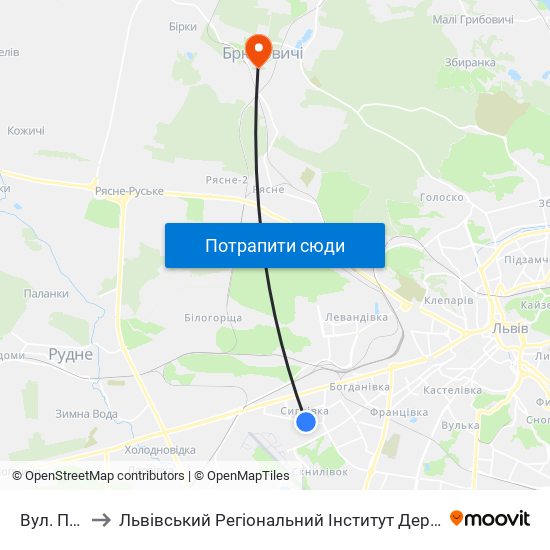 Вул. Патона to Львівський Регіональний Інститут Державного Управління map