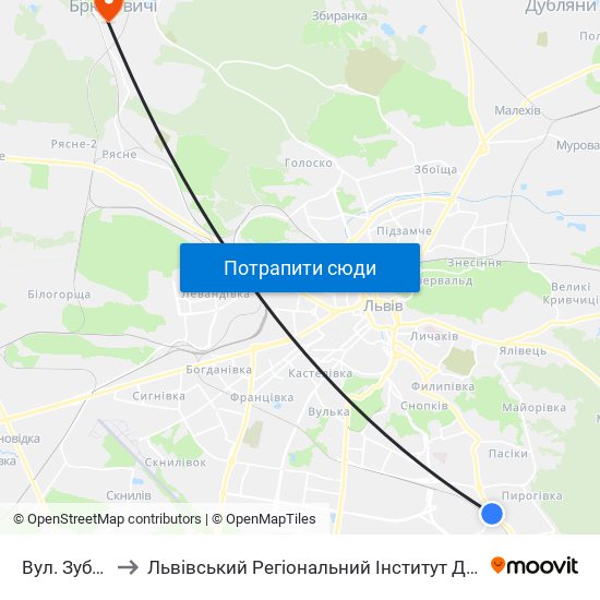 Вул. Зубрівська to Львівський Регіональний Інститут Державного Управління map