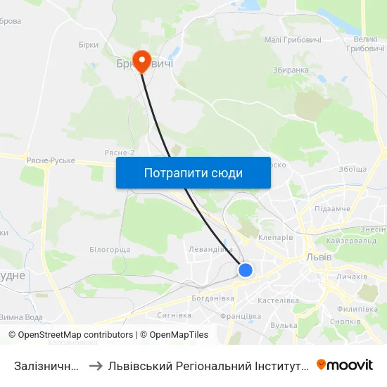 Залізничний Вокзал to Львівський Регіональний Інститут Державного Управління map