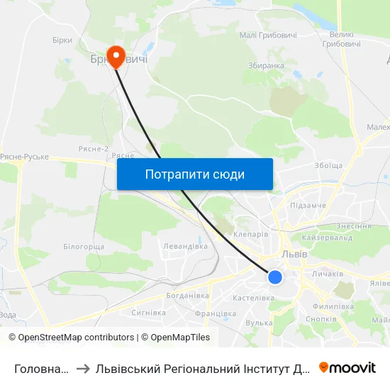 Головна Пошта to Львівський Регіональний Інститут Державного Управління map