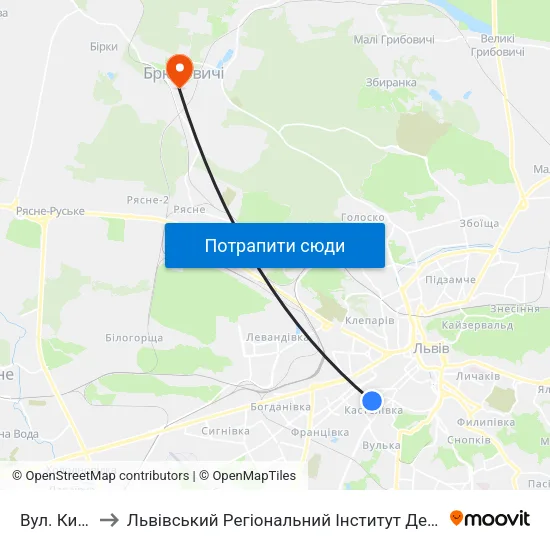 Вул. Київська to Львівський Регіональний Інститут Державного Управління map