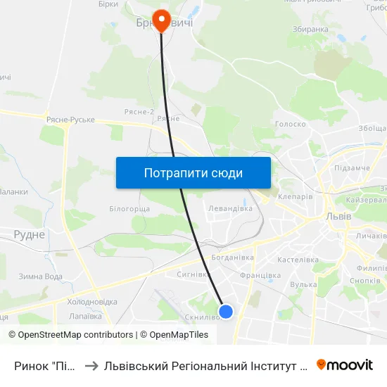 Ринок "Південний" to Львівський Регіональний Інститут Державного Управління map