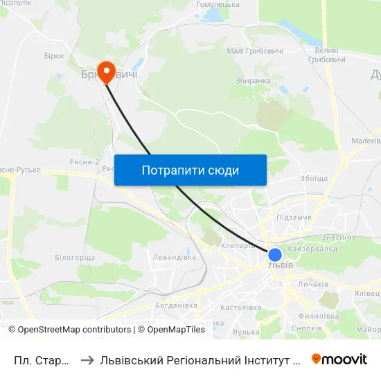 Пл. Старий Ринок to Львівський Регіональний Інститут Державного Управління map