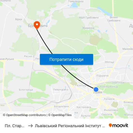 Пл. Старий Ринок to Львівський Регіональний Інститут Державного Управління map