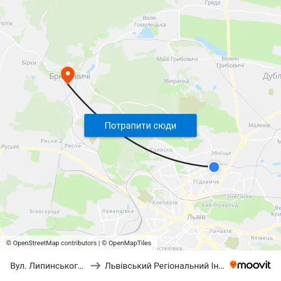 Вул. Липинського - Вул. Миколайчука to Львівський Регіональний Інститут Державного Управління map