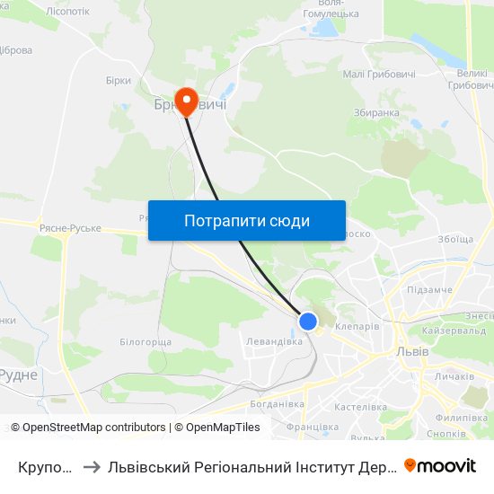 Крупозавод to Львівський Регіональний Інститут Державного Управління map