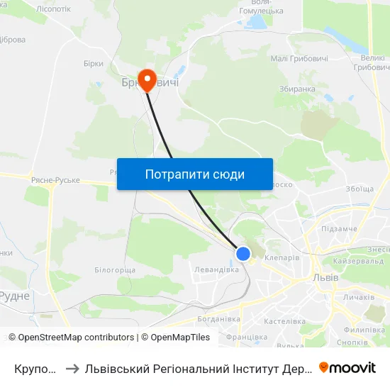 Крупозавод to Львівський Регіональний Інститут Державного Управління map