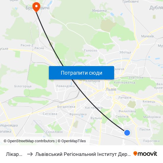 Лікарня №8 to Львівський Регіональний Інститут Державного Управління map