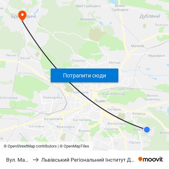 Вул. Майорівка to Львівський Регіональний Інститут Державного Управління map