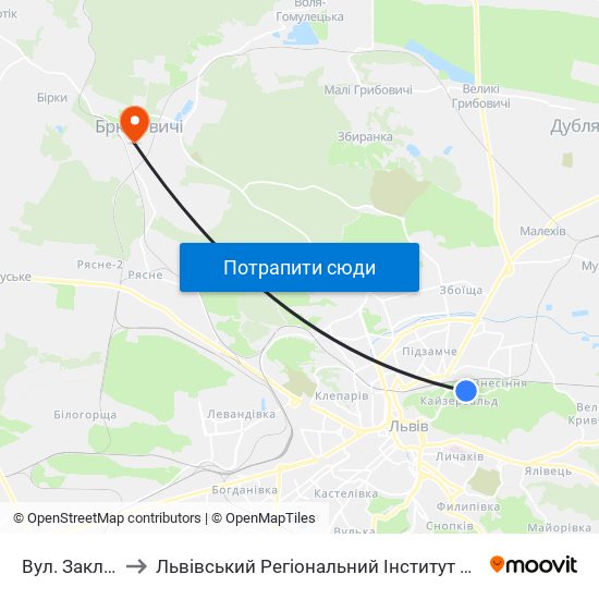 Вул. Заклинських to Львівський Регіональний Інститут Державного Управління map