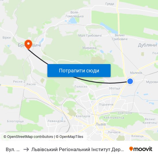 Вул. Нова to Львівський Регіональний Інститут Державного Управління map