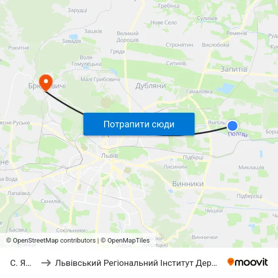 С. Ямпіль to Львівський Регіональний Інститут Державного Управління map