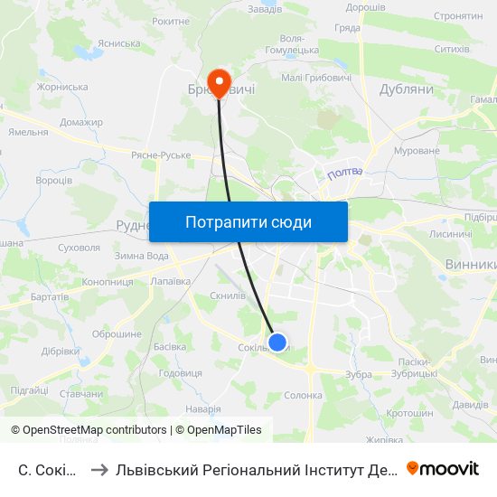 С. Сокільники to Львівський Регіональний Інститут Державного Управління map